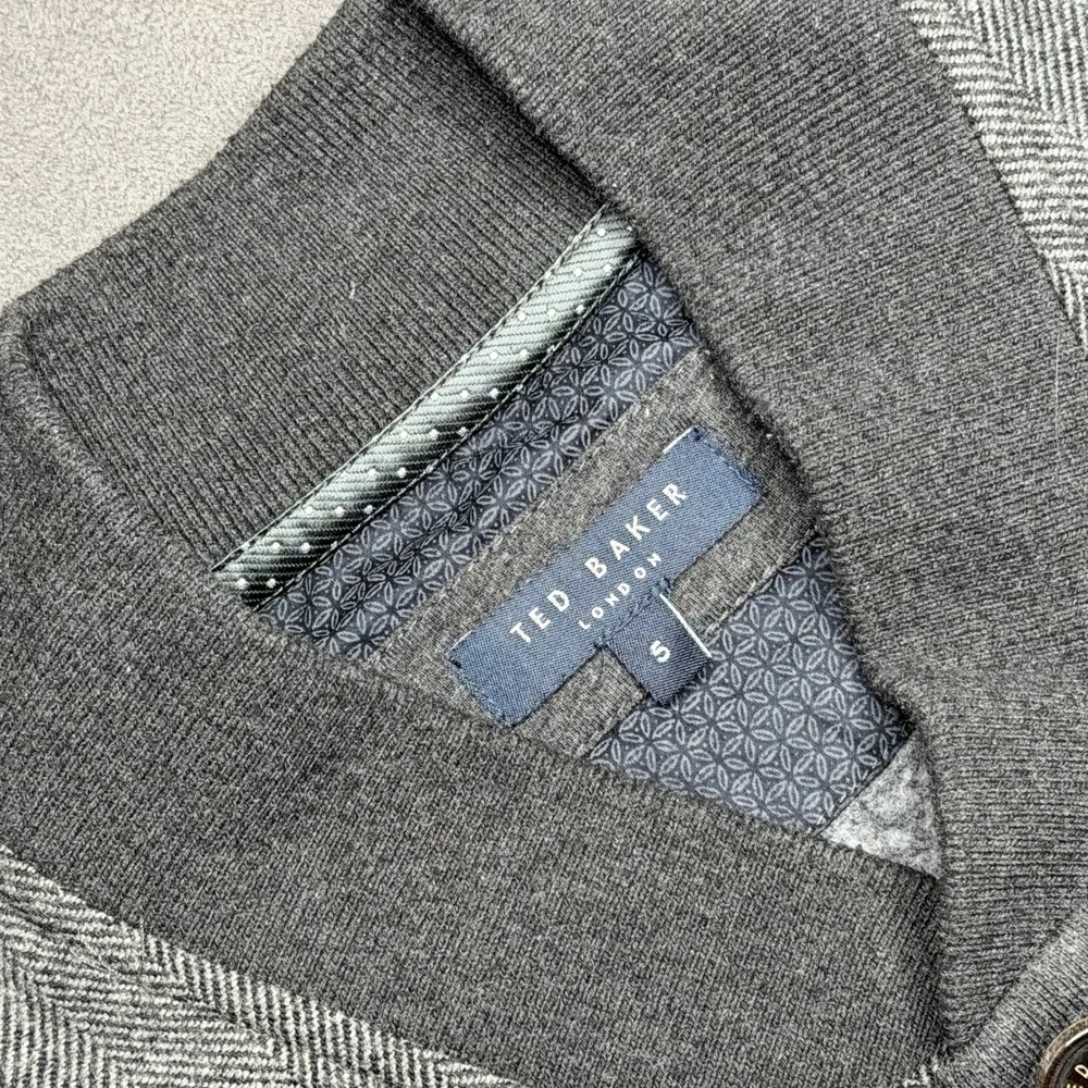 Ted Baker Bomber Jacket Mens 5 XL Gray Herringbone Wool Blend Zip Front Hybrid